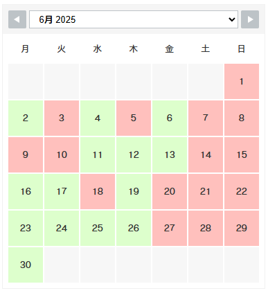 2025年6月のWebサイト制作･打合せカレンダー｜マザーシップウェブ制作事務所