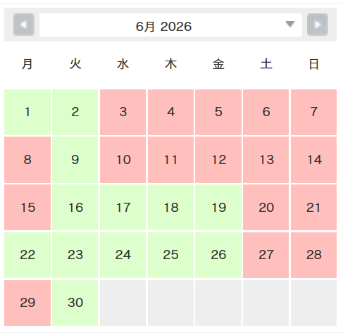 2026年6月のWebサイト制作･打合せカレンダー｜マザーシップウェブ制作事務所