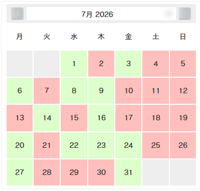 2026年7月のWebサイト制作・打合せカレンダー|マザーシップウェブ制作事務所